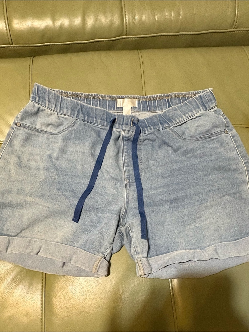 Just Be Light Blue Denim Drawstring Shorts